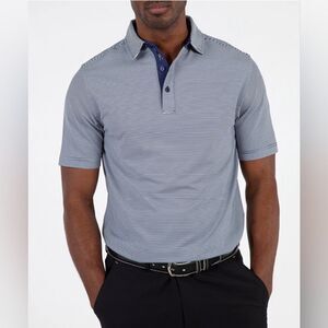 Bobby Jones Men's Polo Shirt Size L Mini Feed Performance Striped Blue And White